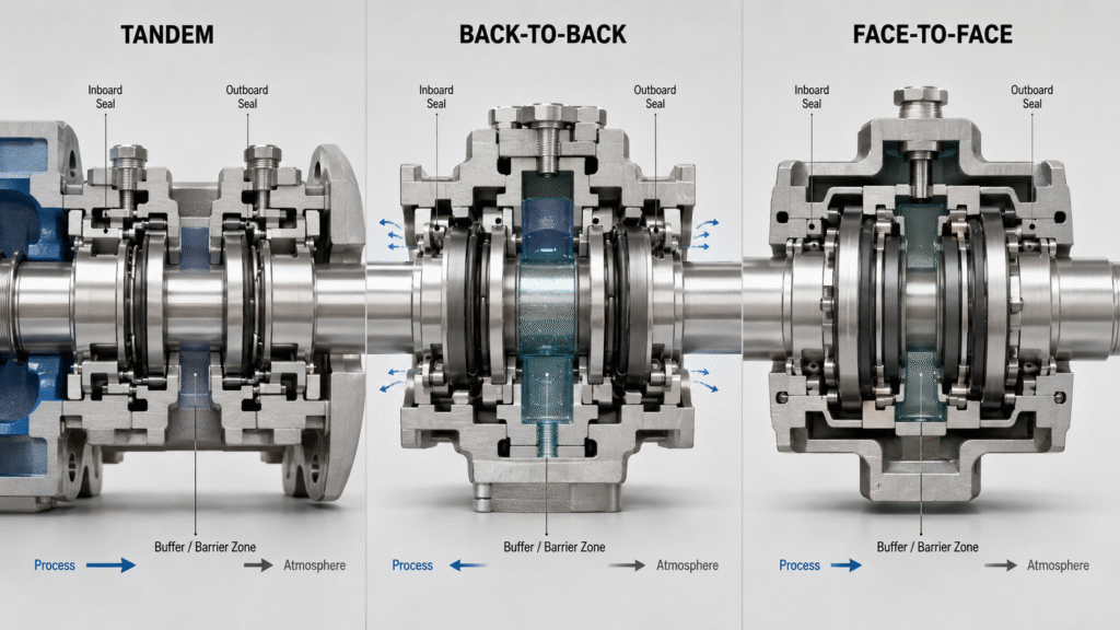 So sánh bố trí phớt kép tandem, back-to-back và face-to-face